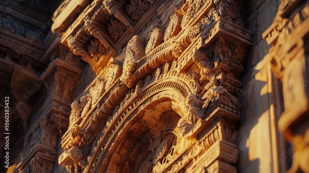 The intricate carvings of a historical structure at Mehrauli, illuminated by golden hour light. The intricate carvings of a historical structure at Mehrauli, illuminated by golden hour light.