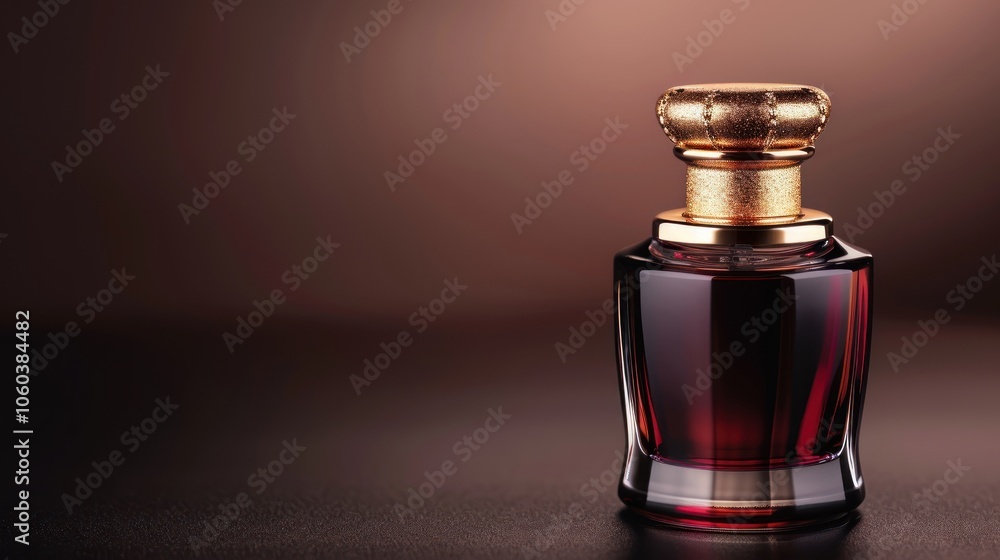 A luxurious perfume bottle with a gold cap, elegantly placed against a soft, warm background, exuding sophistication and allure. A luxurious perfume bottle with a gold cap, elegantly placed against a soft, warm background, exuding sophistication and allure.