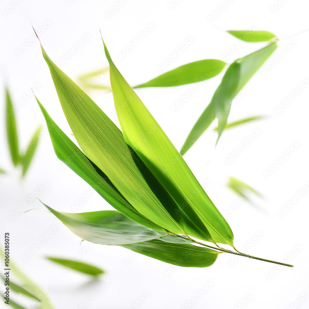 Obraz premium Bamboo Leaves floating or flying isolated white background