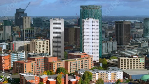 Aerial video of Birmingham - England, city skyline.  photo