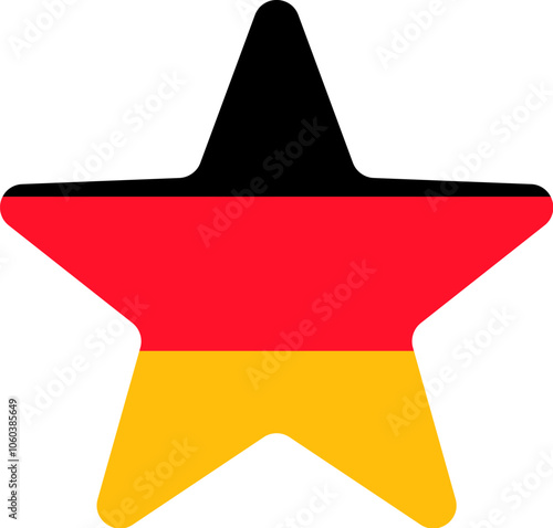 A vibrant vector illustration of a star element in colors of German flag in a cartoon style. Germany's national pride through its bold and patriotic hues. German language and culture. Illustration is 