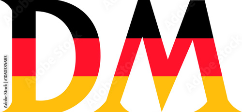 A vibrant vector illustration of a letters D and M in colors of German flag in a cartoon style. Germany's national pride through its bold and patriotic hues. German language and culture. Illustration 