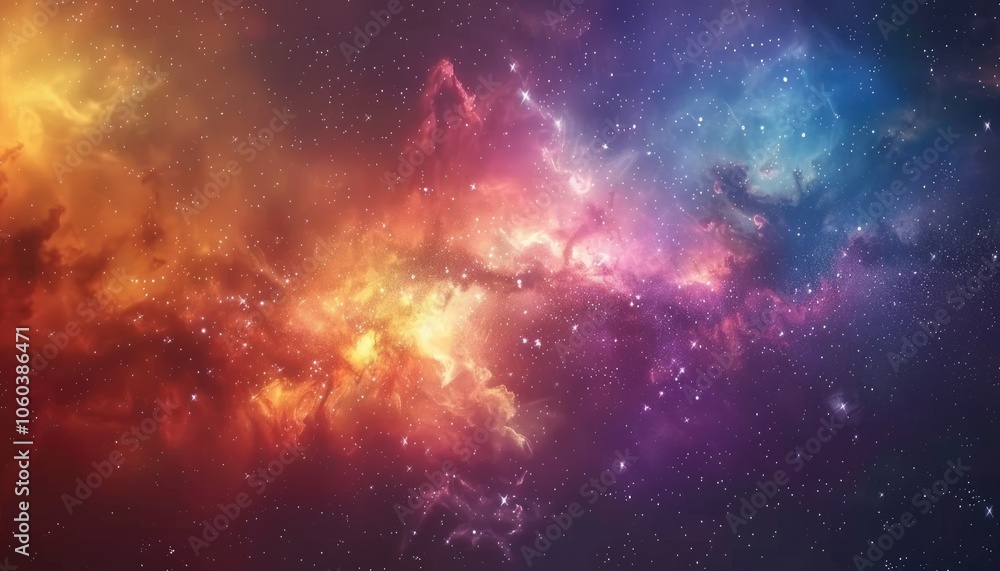 A Colorful Nebula with Scattered Stars in a Vast Cosmos A Colorful Nebula with Scattered Stars in a Vast Cosmos