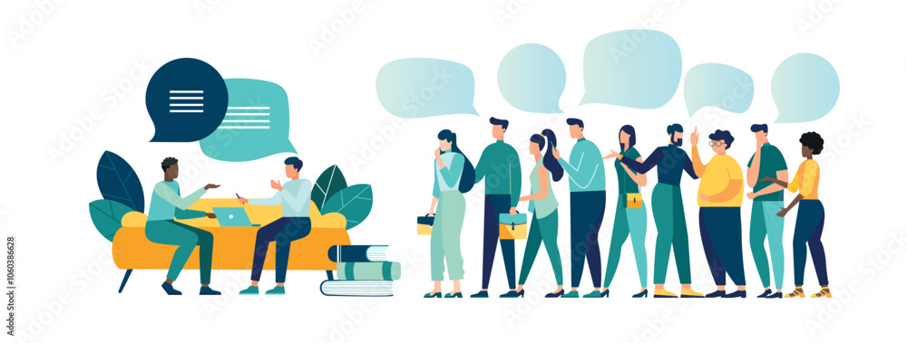 Fototapeta premium vector illustration, negotiations, communication, brainstorming, job placement