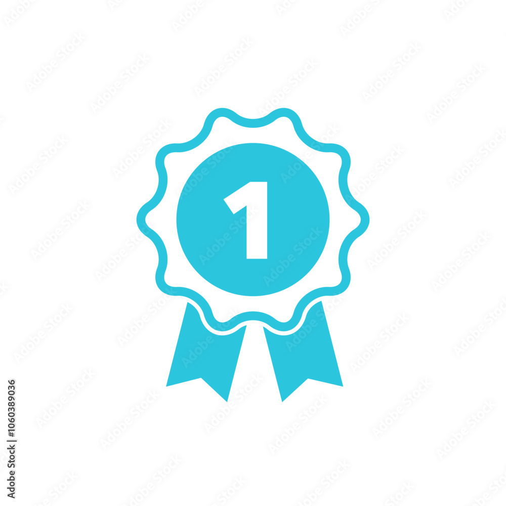 Victory Badge, First Prize Icon. Isolated on white background. From blue icon set. Victory Badge, First Prize Icon. Isolated on white background. From blue icon set.