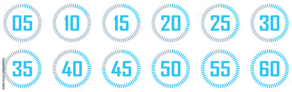 Digital Clock Icon. Digital stopwatch or timer, Countdown from 0 to 60 minute and 0 to 60. Cooking time, holding time, baking, delivery for app. Isolated on white Background. Digital Clock Icon. Digital stopwatch or timer, Countdown from 0 to 60 minute and 0 to 60. Cooking time, holding time, baking, delivery for app. Isolated on white Background.