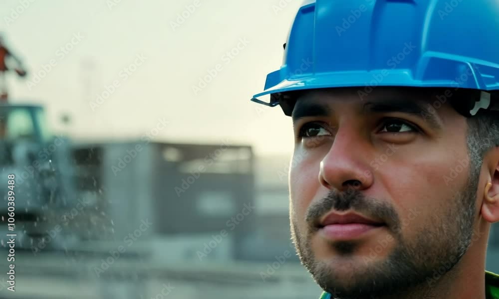 Construction worker or engineer in a hard hat on a busy building site Construction worker or engineer in a hard hat on a busy building site