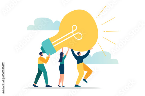 An innovative idea to achieve team success, the teamwork of business people helps to bring to life the innovative idea of a 