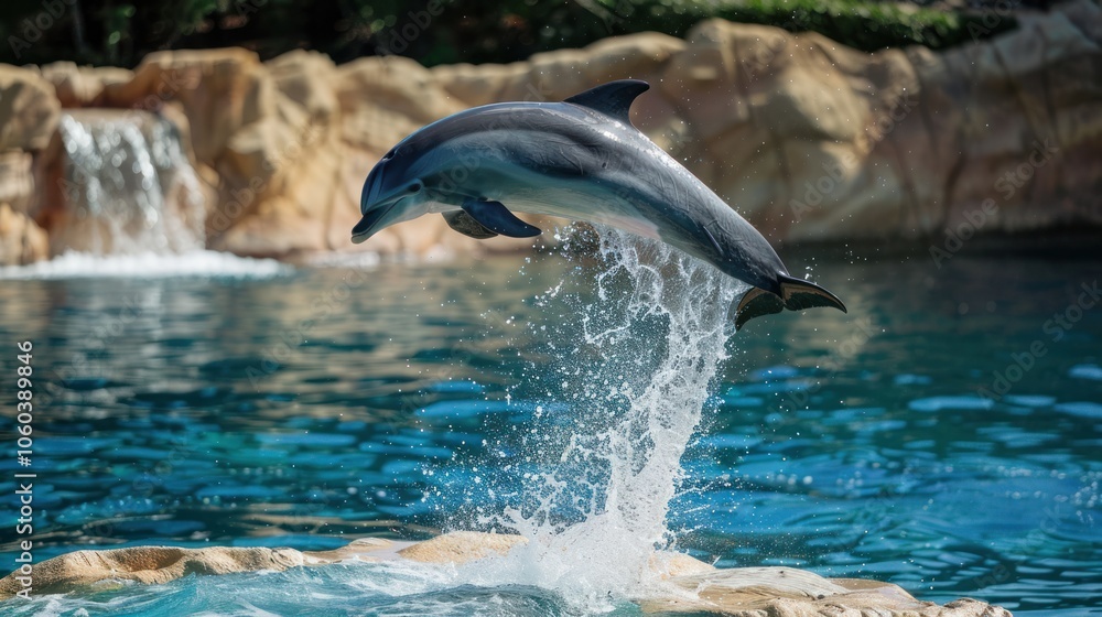 Fototapeta premium Wild animals showcasing emotions, a dolphin jumping joyfully out of the water