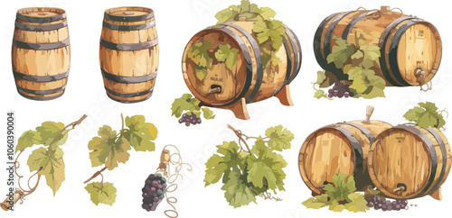 barrel of wine watercolor clipart	
