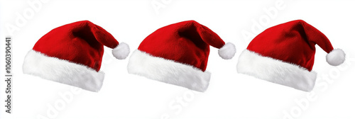 Santa Claus hats set on a white background