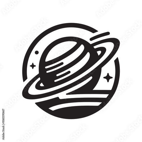 Saturn Thin Line Silhouette Vector Illustration – Perfect for Space-Themed Designs