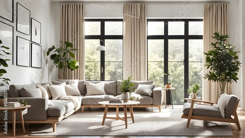 Wallpaper Mural Bright and Airy Living Room with Stylish Neutral Palette, Plush Seating, and Abundant Greenery for a Fresh Look (99) Torontodigital.ca