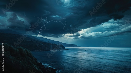 The interplay of light and shadow during a storm, with lightning revealing hidden details