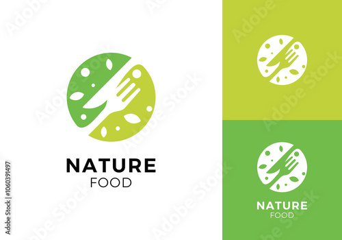 fork knife and leaf logo. health restaurant food nature symbol vector design
