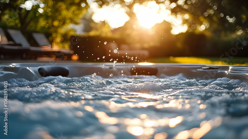Hot Tub Water Bubbles in Sunset Light - Realistic Photo