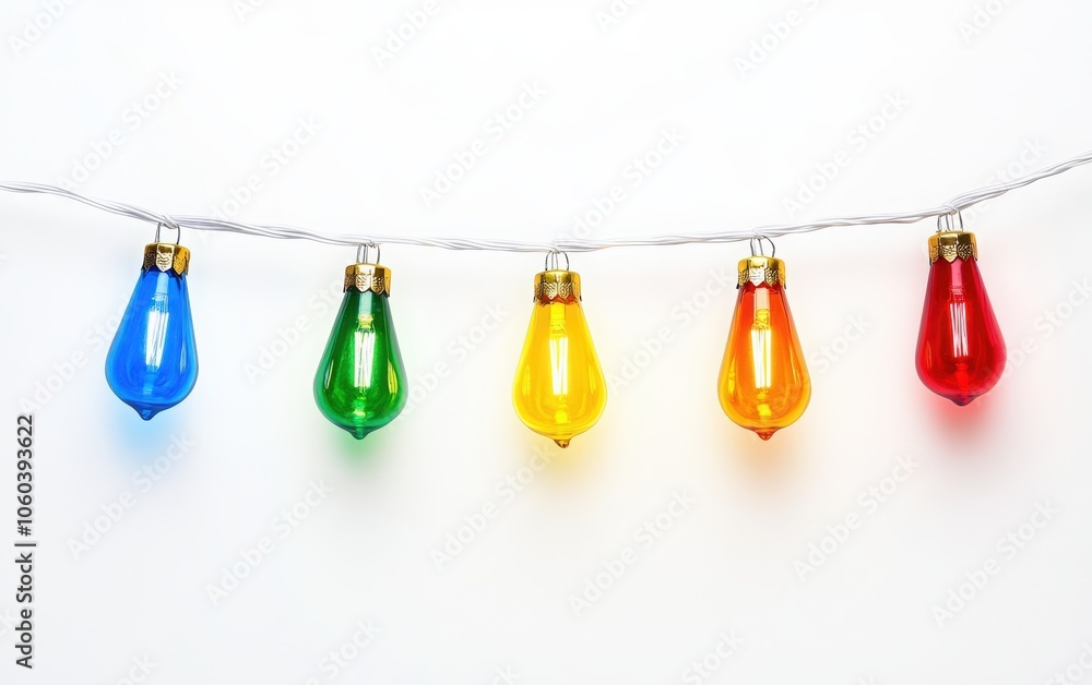 Colorful Christmas lights on a white background with space for text. Isolated string of colorful Christmas light bulbs. New year decoration. Colorful Christmas lights on a white background with space for text. Isolated string of colorful Christmas light bulbs. New year decoration.