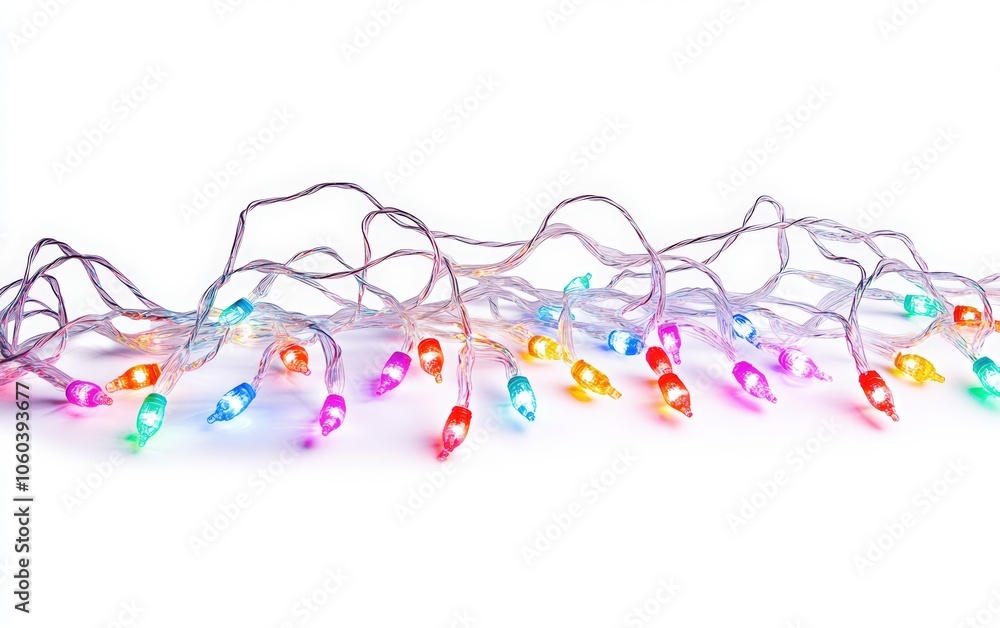 Colorful Christmas lights on a white background with space for text. Isolated string of colorful Christmas light bulbs. New year decoration. Colorful Christmas lights on a white background with space for text. Isolated string of colorful Christmas light bulbs. New year decoration.