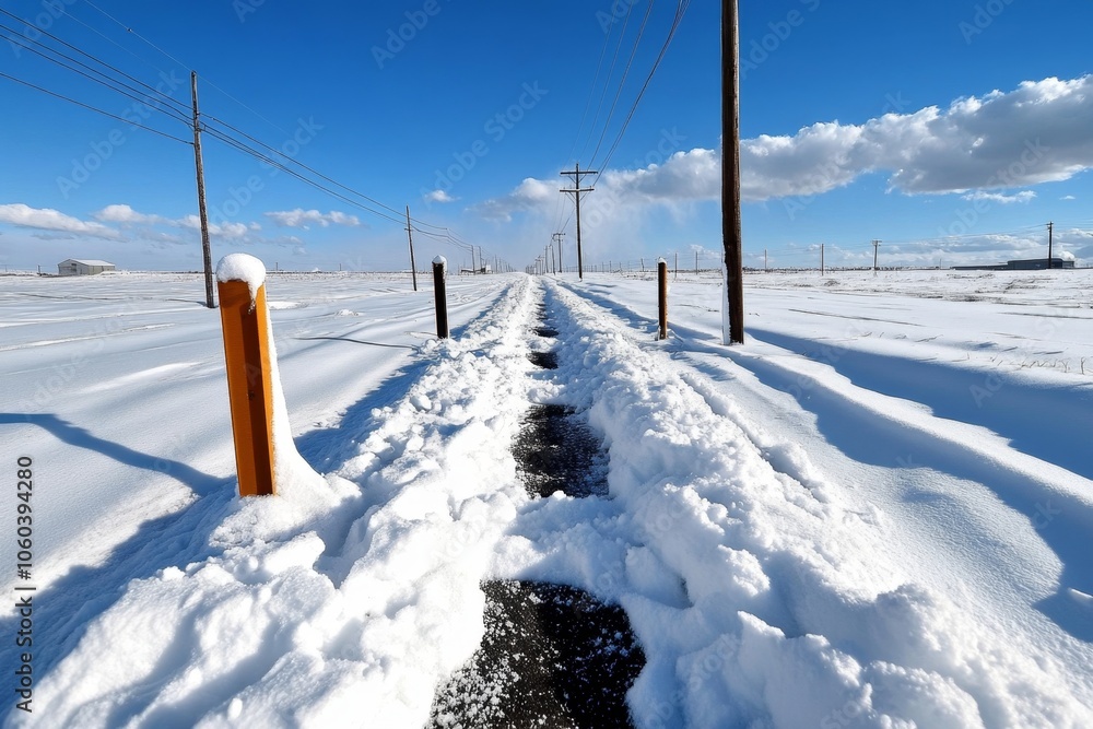 Abandoned road covered in deep snow and whipped by blizzard winds, capturing the intensity and cold beauty of isolated winter scenes, symbolizing solitude and mystery Abandoned road covered in deep snow and whipped by blizzard winds, capturing the intensity and cold beauty of isolated winter scenes, symbolizing solitude and mystery