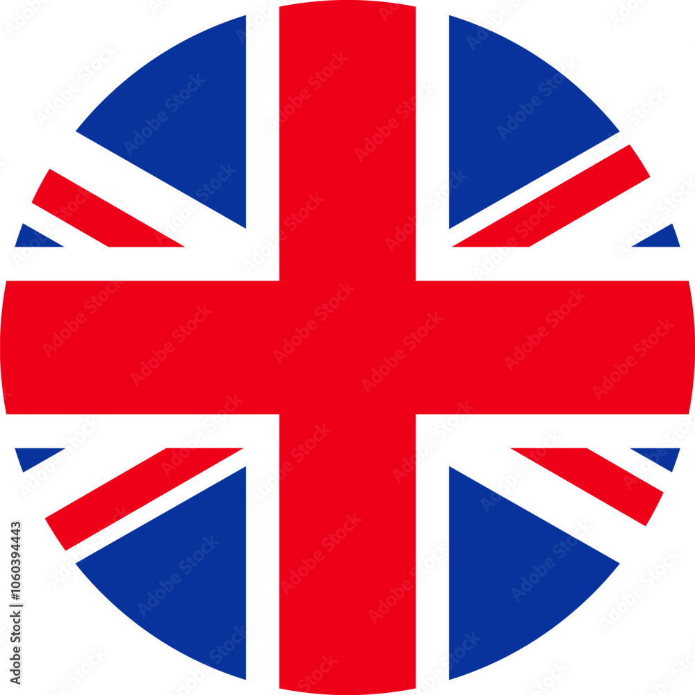 Obraz premium A vibrant vector round element in a cartoon style. The United Kingdom clip art element. English language, the UK culture, history, events, and celebrations. Promotion of British destinations, tours, o