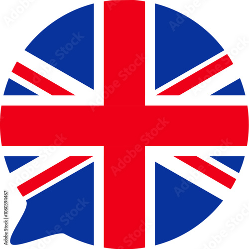 A vibrant vector illustration of speech bubble in a cartoon style. The United Kingdom clip art element. English language, the UK culture, history, events, and celebrations. Promotion of British destin