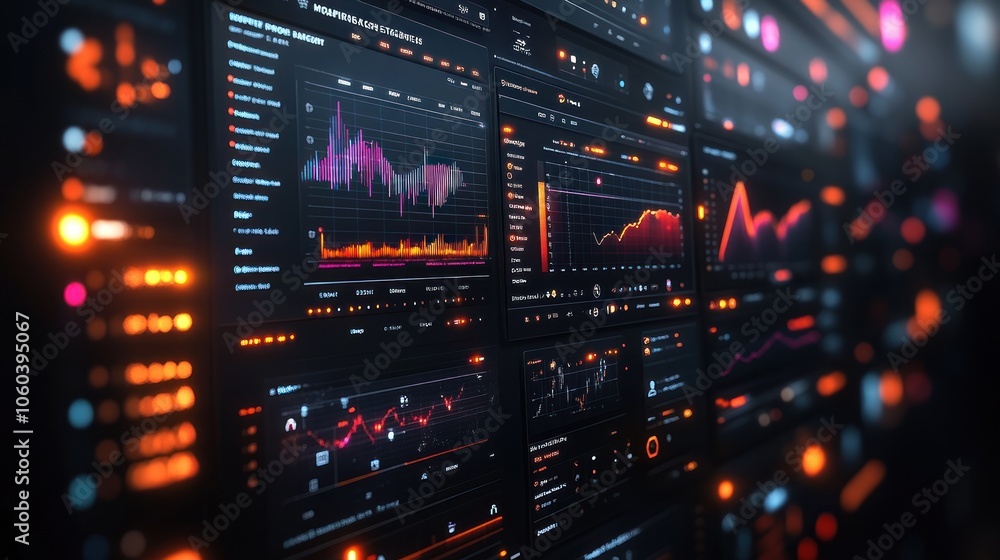 A digital dashboard displaying various data visualizations and analytics metrics. A digital dashboard displaying various data visualizations and analytics metrics.