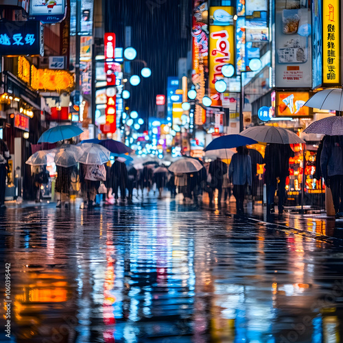 Wallpaper Mural Rainy Night in Tokyo - Street Photography Torontodigital.ca