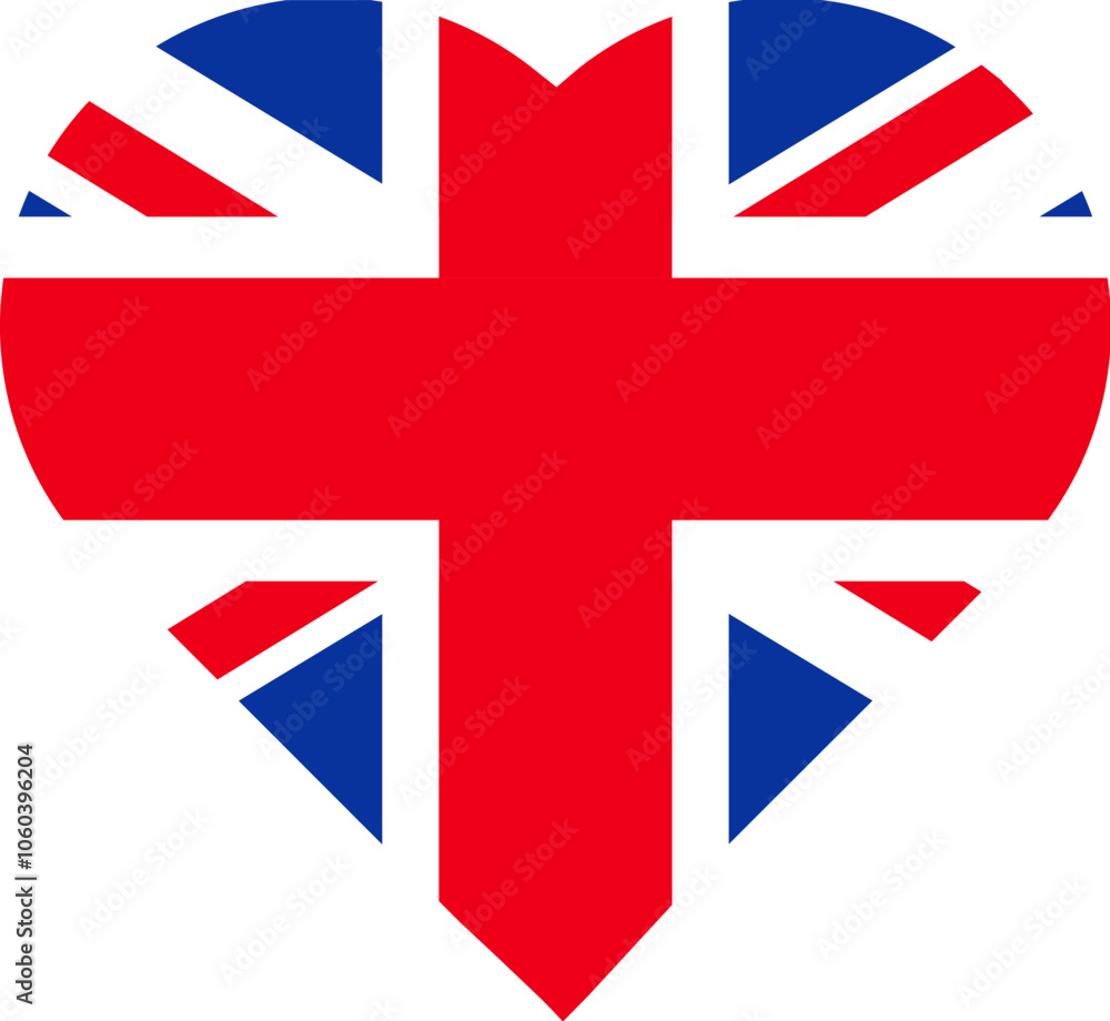 Obraz premium A vibrant vector illustration of heart-shaped decorative element in a cartoon style. The United Kingdom clip art element. English language, the UK culture, history, events, and celebrations. Promotion