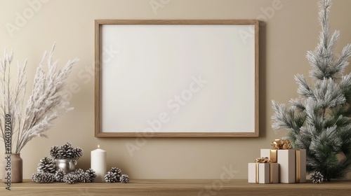 Christmas frame mockup and christmas tree. ai generated