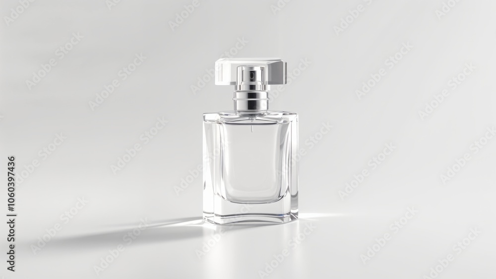 A beautiful perfume bottle on a light background. Advertising of cosmetic products and perfumes. A beautiful perfume bottle on a light background. Advertising of cosmetic products and perfumes.