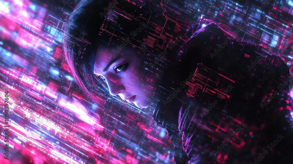 Futuristic Engineer with Digital Circuit Patterns Futuristic Engineer with Digital Circuit Patterns