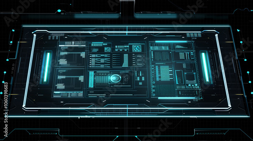 Holographic interface background with luminous blue script codes, digital graphs, and transparent panels layered over a dark tech grid. tech wallpaper 