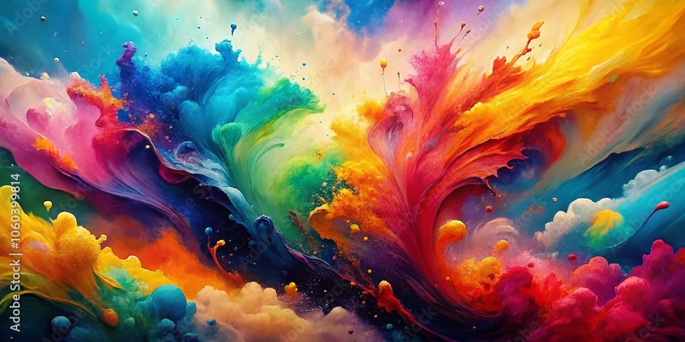 Obraz premium Abstract Watercolor Background with Splashes - Vibrant Colors, Artistic Patterns, Fluid Art, Creative Design, Textured Surface, Colorful Composition, Modern Aesthetic, 