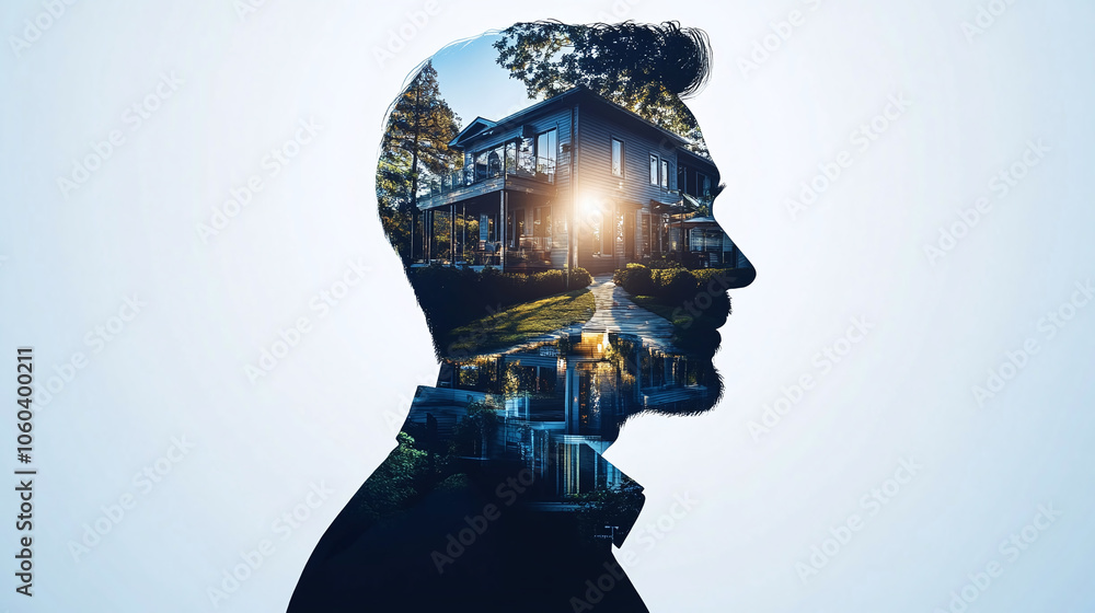 Strategic Vision: Silhouette of an Investor with Layered Images of Real Estate Properties Strategic Vision: Silhouette of an Investor with Layered Images of Real Estate Properties