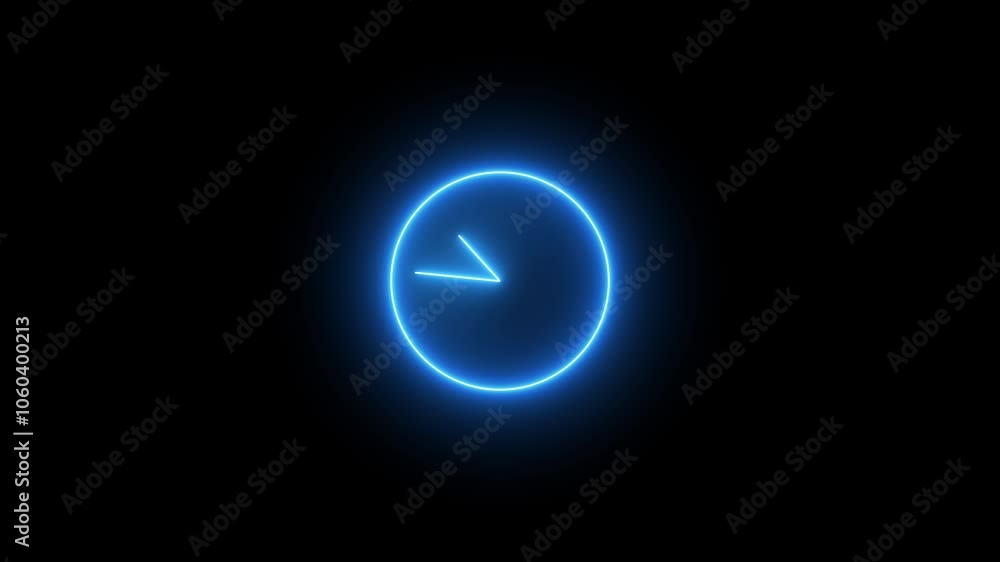 .Glowing neon Clock icon , Analog glowing neon wall clock animation. .Glowing neon Clock icon , Analog glowing neon wall clock animation.