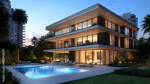 Modern Luxury Home with Pool and Lush Gardens - 3D Illustration