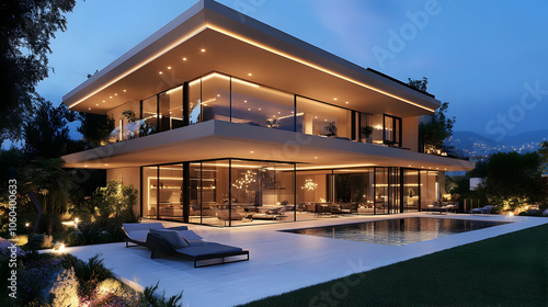 Wallpaper Mural Modern Luxury Home with Pool and Garden 3D Illustration Torontodigital.ca