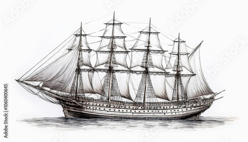 Wallpaper Mural A hand-drawn sketch of a sailing ship on a white background, symbolizing exploration and adventure Torontodigital.ca