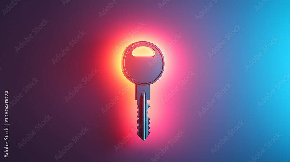 Glowing Key Inserted in Digital Lock Glowing Key Inserted in Digital Lock
