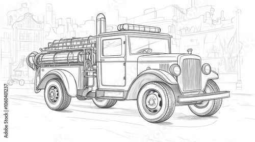 Simple Cartoon Fire Truck Illustration with Background