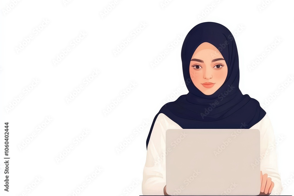 Stylish Young Woman Using Laptop in Hijab Stylish Young Woman Using Laptop in Hijab