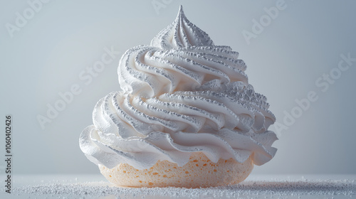 Delight in fluffy texture and elegant swirls of this pavlova dessert, showcasing perfect blend of meringue and cream, ideal for any sweet occasion photo