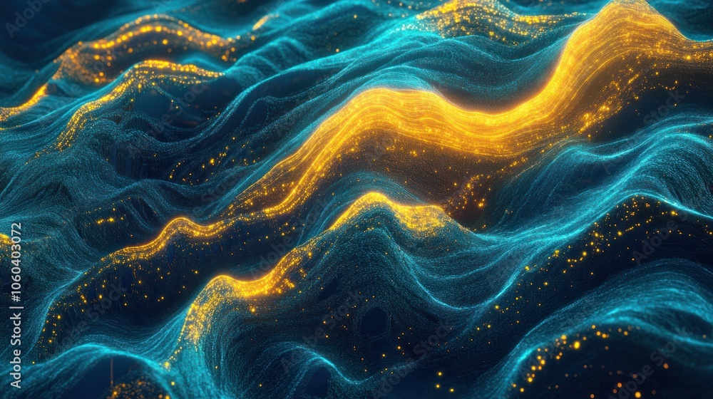 A mesmerizing backdrop showcasing undulating neon waves in radiant shades of yellow and cyan. A mesmerizing backdrop showcasing undulating neon waves in radiant shades of yellow and cyan.