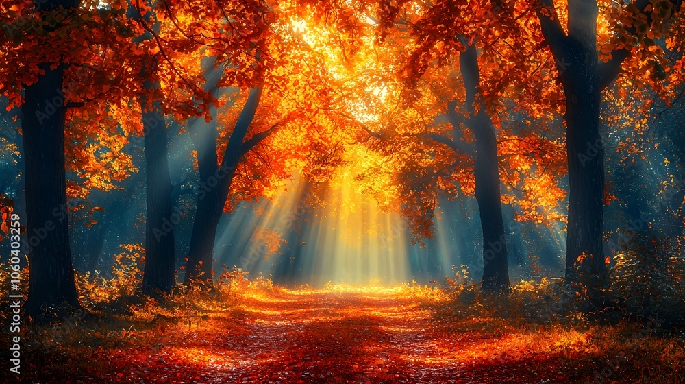 Enchanted Autumn Forest with Golden Sunlight Enchanted Autumn Forest with Golden Sunlight