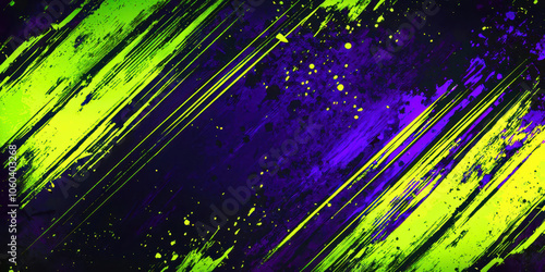 A green and purple background with splatters of paint