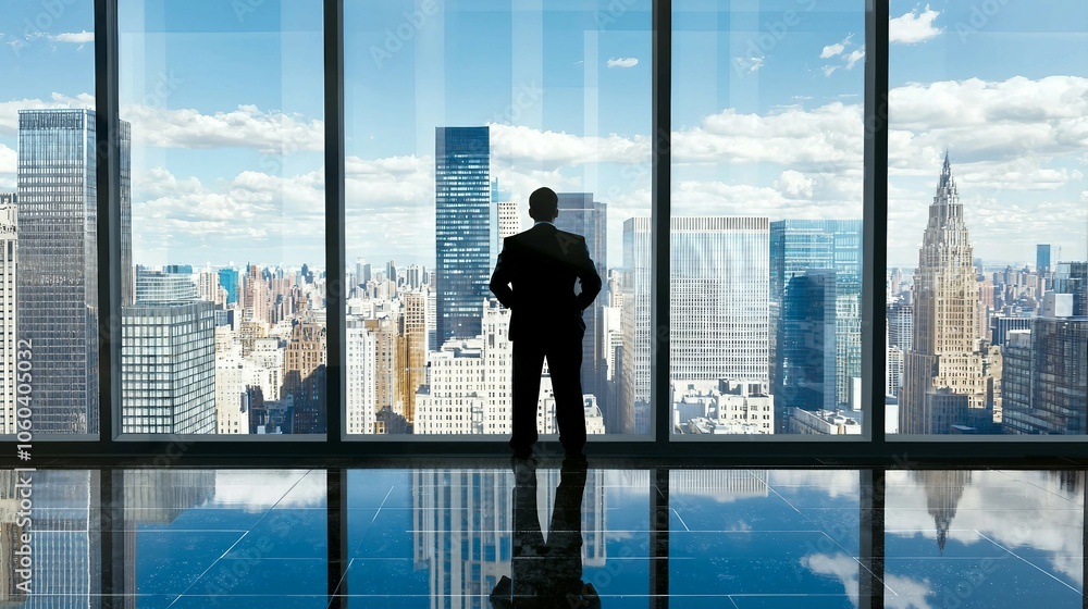Business Professional Overlooking City Skyline Business Professional Overlooking City Skyline