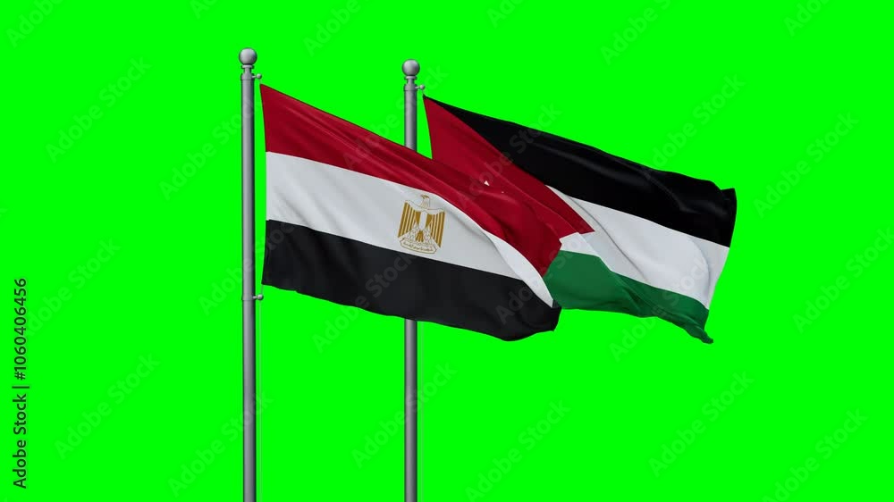 Jordan and Egypt flags flying together, video concept of the relationship with colored chroma key for easy background remove Jordan and Egypt flags flying together, video concept of the relationship with colored chroma key for easy background remove