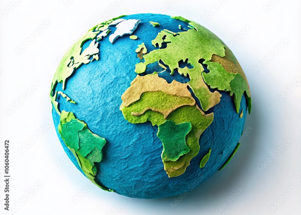 Aerial Photography of Handmade Paper Craft Earth Globe on White Background - Blue Oceans and Green Continents for Earth Day Concept, Ecology, Environmental Awareness, Global Problems, Copy Space Aerial Photography of Handmade Paper Craft Earth Globe on White Background - Blue Oceans and Green Continents for Earth Day Concept, Ecology, Environmental Awareness, Global Problems, Copy Space