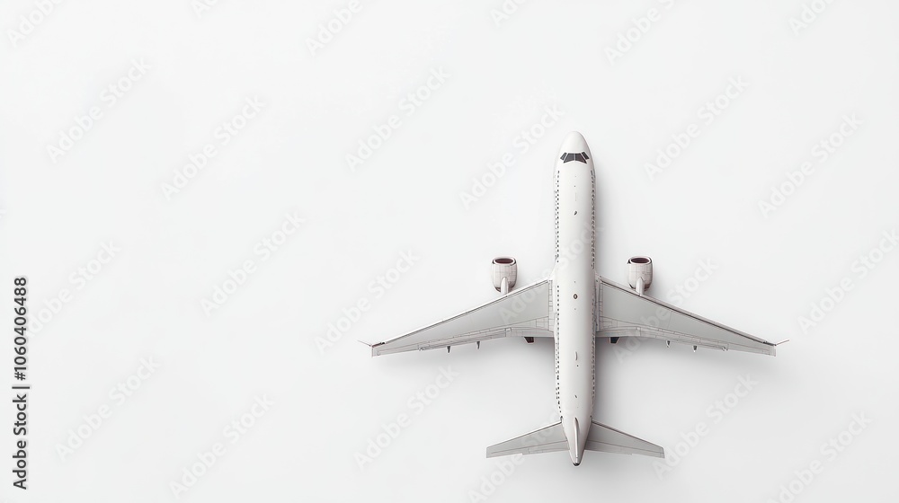 Top view of white toy airplane on white background. Top view of white toy airplane on white background.