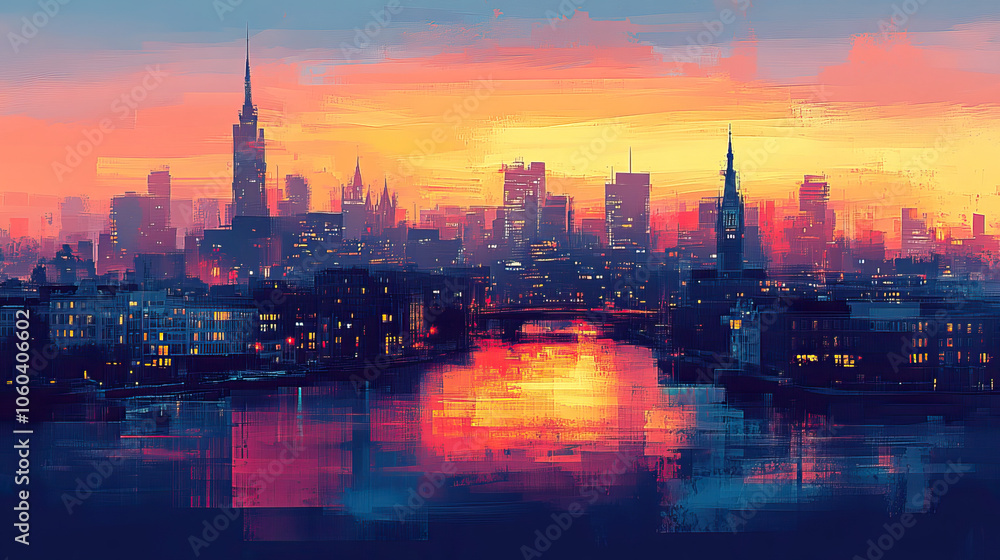 Obraz premium Hamburg, Germany, Pop Art style theme print. Cityscape, city skyline.Vibrant, bright, modern, trendy, graphic designed for poster, card, wallpaper
